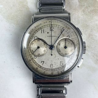Vintage Longines 13zn Chronograph Wristwatch 35mm Pulsarions Dial Hooded Lugs Nr