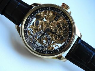 Zenith Swiss Rare Collectable Stainless Steel Gold Skeleton Wristwatch 48mm 2g
