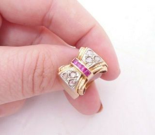 18ct Gold Rose Cut Diamond Ruby Ring,  Art Deco Heavy 6.  3 Grams 18k 750