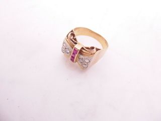18ct gold rose cut diamond ruby ring,  art deco heavy 6.  3 grams 18k 750 6