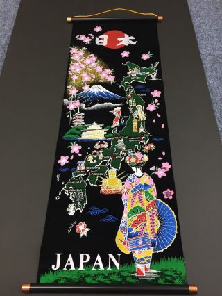 Pennant Hanging Scroll Japan Kakejiku Map Maiko Kyoto Tapestry 840 × 290 Mm