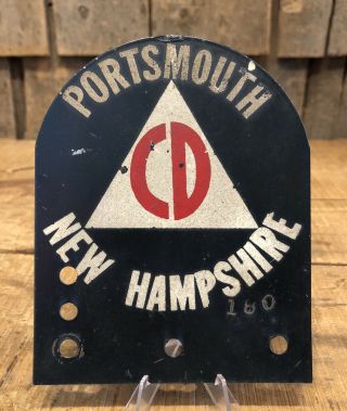 Wwii Portsmouth Nh Civil Defense Auto License Plate Topper Navy Base Sign 5x4