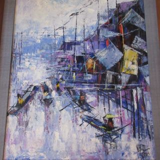 VIETNAM? PAINTING LARGE VINTAGE 1960 ' S CHINESE? MODERNISM ABSTRACT MYSTERY ART 2