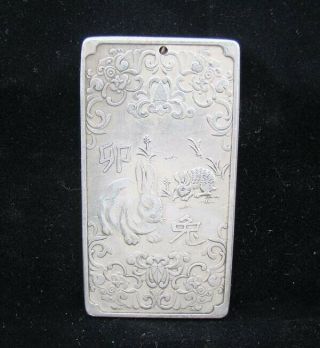 Collectable Handmade Carved Statue Tibet Silver Amulet Pendant Zodiac Rabbit