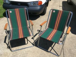 2 Vtg Green Zip Dee Folding Lawn Chairs Rv Camping Hot Rod Car Air Stream