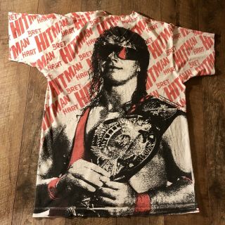 Vintage 90s Bret ‘hitman’ Hart Wwf Titan Sports 1993 All Over Print T Shirt
