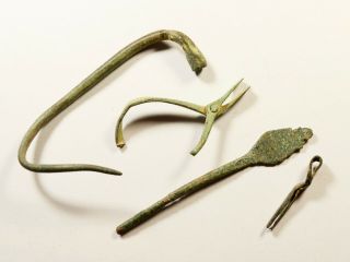 Selection Of 4 Ancient Roman Bronze Medical/dental Tools - 2nd - 4th C Ad