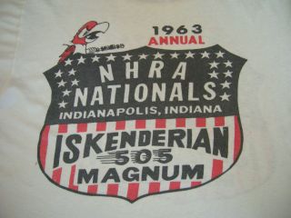 Vtg 1963 ISKENDERIAN 505 Magnum NHRA Indy Nationals T - Shirt Sml/Med VERY RARE 7