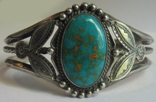 Vintage Navajo Indian Design Silver Large Turquoise Cuff Bracelet