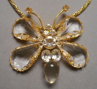 Signed Schreiner York Faceted Crystal Butterfly Brooch Pendant on 18 