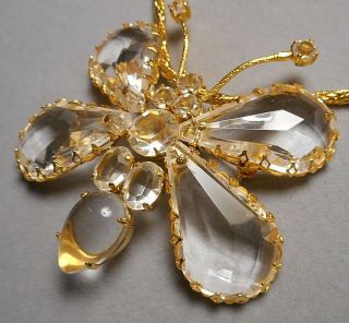 Signed Schreiner York Faceted Crystal Butterfly Brooch Pendant on 18 