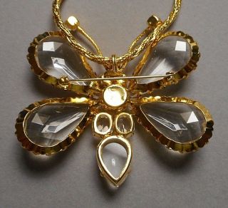 Signed Schreiner York Faceted Crystal Butterfly Brooch Pendant on 18 