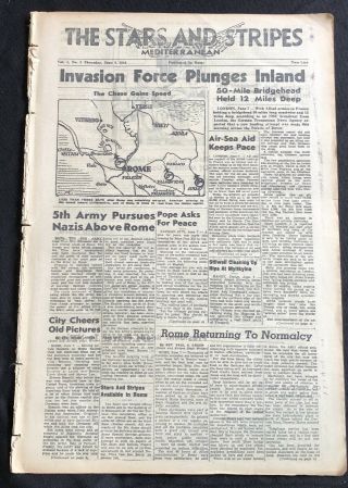 4 1944 Ww Ii Display Newspapers Headline Map D - Day Invasion At Normandy France