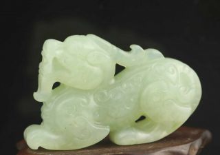 Chinese Old Natural Jade Hand - Carved Dragon Statue Pendant 2.  1 Inch