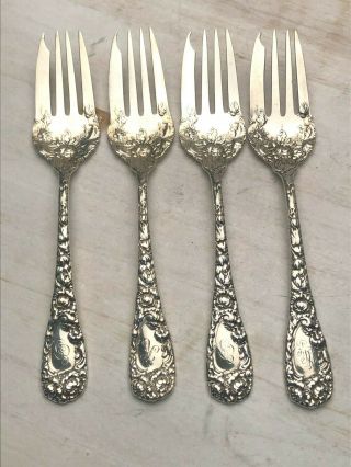 Chrysanthemum By Durgin Sterling Silver Group Of 4 Salad Forks 6.  25 ",  Mono