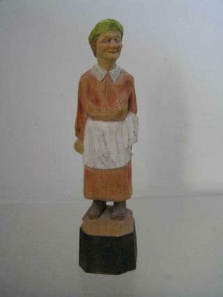 Agnes Dube Wood Carving Old Lady From Saint - Jean - Port - Joli,  Quebec 5.  5 " Signed