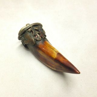G974: Chinese Netsuke Or Pendant Top Of Some Fang With Good Metallic Ornament
