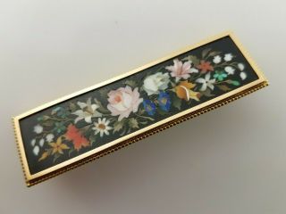 Fabulous 10k Gold Pietra Dura Floral Brooch Pin W/ Wonderful Colors