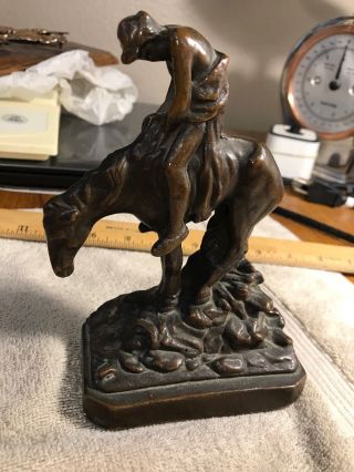 Antique Armor Bronze Clad Western Cowboy American Indian Horse Statue Bookend