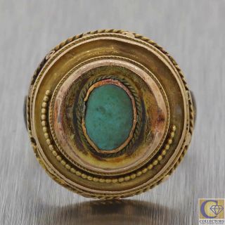 1880s Antique Victorian Estate 14k Yellow Gold Turquoise Cocktail Ring Y8