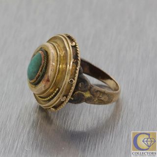 1880s Antique Victorian Estate 14k Yellow Gold Turquoise Cocktail Ring Y8 2