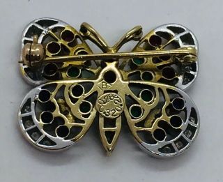 Vintage 14k 2 Tone Gold Diamond Emerald Ruby Sapphire Butterfly Pin Pendant 3