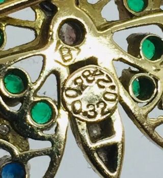 Vintage 14k 2 Tone Gold Diamond Emerald Ruby Sapphire Butterfly Pin Pendant 4