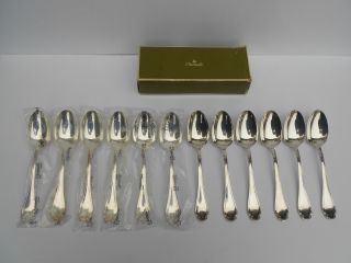Complete Set Of 12 Soup Spoons Silverplated Christofle Pompadour Pattern