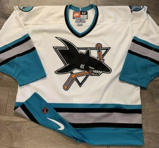 Vtg San Jose Sharks Nike Authentic NHL Jersey 52 XL 90s Air Knit Blank White 2