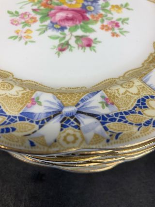 VTG 19TH C.  ROYAL ALBERT VALENTINES BLUE BOW RIBBON DESSERT PLATES SET OF 12 5