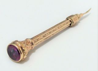Rare Victorian 9ct Gold Combination Propelling Toothpick & Amethyst Wax Seal