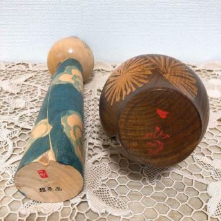 2x Vintage 30cm & 20cm Kuribayashi Issetsu Wooden Sosaku Kokeshi Doll 5