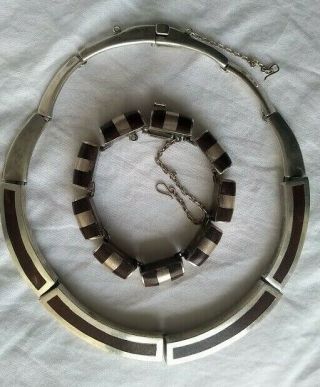 Vintage Modernist Bracelet & Necklace Set Silver Signed R Belgiorno 900