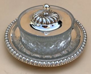 Lovely Solid Silver & Cut Glass Butter Dish,  Birm 1899