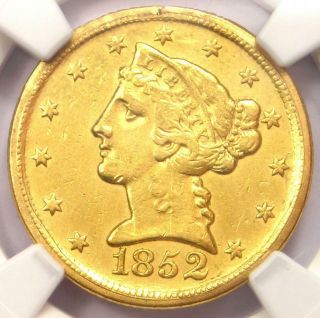 1852 - D Liberty Gold Half Eagle $5 - Ngc Au Details - Rare Dahlonega Coin