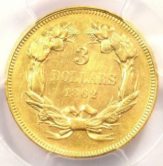 1862 Three Dollar Indian Gold Coin $3 - PCGS AU Details - Rare Civil War Date 4