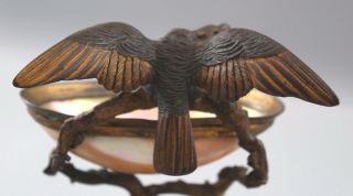 Antique Gilded Bronze American Eagle MOP Half Shell Gentlemans Dresser Bowl Dish 10