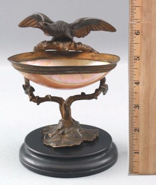 Antique Gilded Bronze American Eagle Mop Half Shell Gentlemans Dresser Bowl Dish