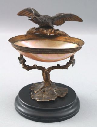 Antique Gilded Bronze American Eagle MOP Half Shell Gentlemans Dresser Bowl Dish 2