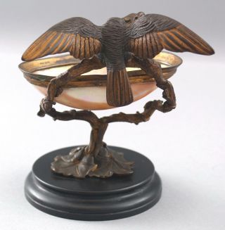 Antique Gilded Bronze American Eagle MOP Half Shell Gentlemans Dresser Bowl Dish 9