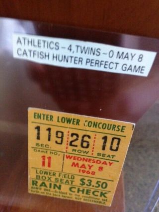 RARE 1968 Catfish Hunter Perfect Game Ticket Stub Oakland A ' s Baseball 3