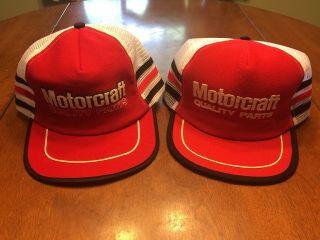 Vintage 80s Motorcraft Autoparts Mesh 3 Stripe Trucker Hats Snapback Cap MadeUSA 2