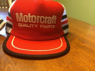 Vintage 80s Motorcraft Autoparts Mesh 3 Stripe Trucker Hats Snapback Cap MadeUSA 8
