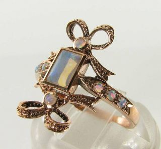 LONG 9K 9CT ROSE GOLD ALL AUS OPAL BOW Tie the Knot ART DECO INS RING SIZE 2