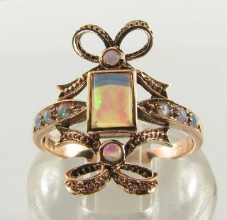 LONG 9K 9CT ROSE GOLD ALL AUS OPAL BOW Tie the Knot ART DECO INS RING SIZE 3