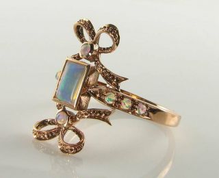 LONG 9K 9CT ROSE GOLD ALL AUS OPAL BOW Tie the Knot ART DECO INS RING SIZE 4