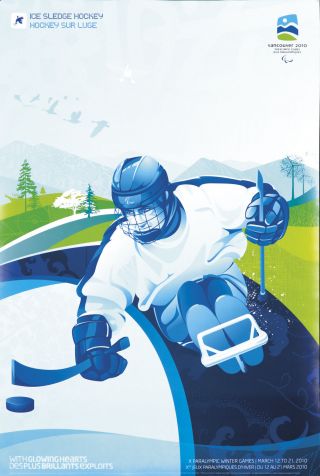 Vintage Poster Vancouver Winter Paralympics Ice Sledge Hockey 2010 Snow