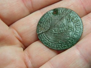 Un Researched Medieval Bronze Jetton Token Ship / Boat Metal Detecting Detector