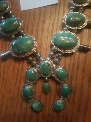 ANTIQUE squash blossom necklace KINGMAN Turquoise Sterling 160 grams 26 