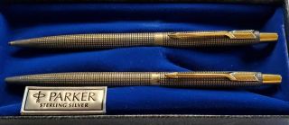 Vintage Parker Pen And Pencil Set Cisele Sterling Silver